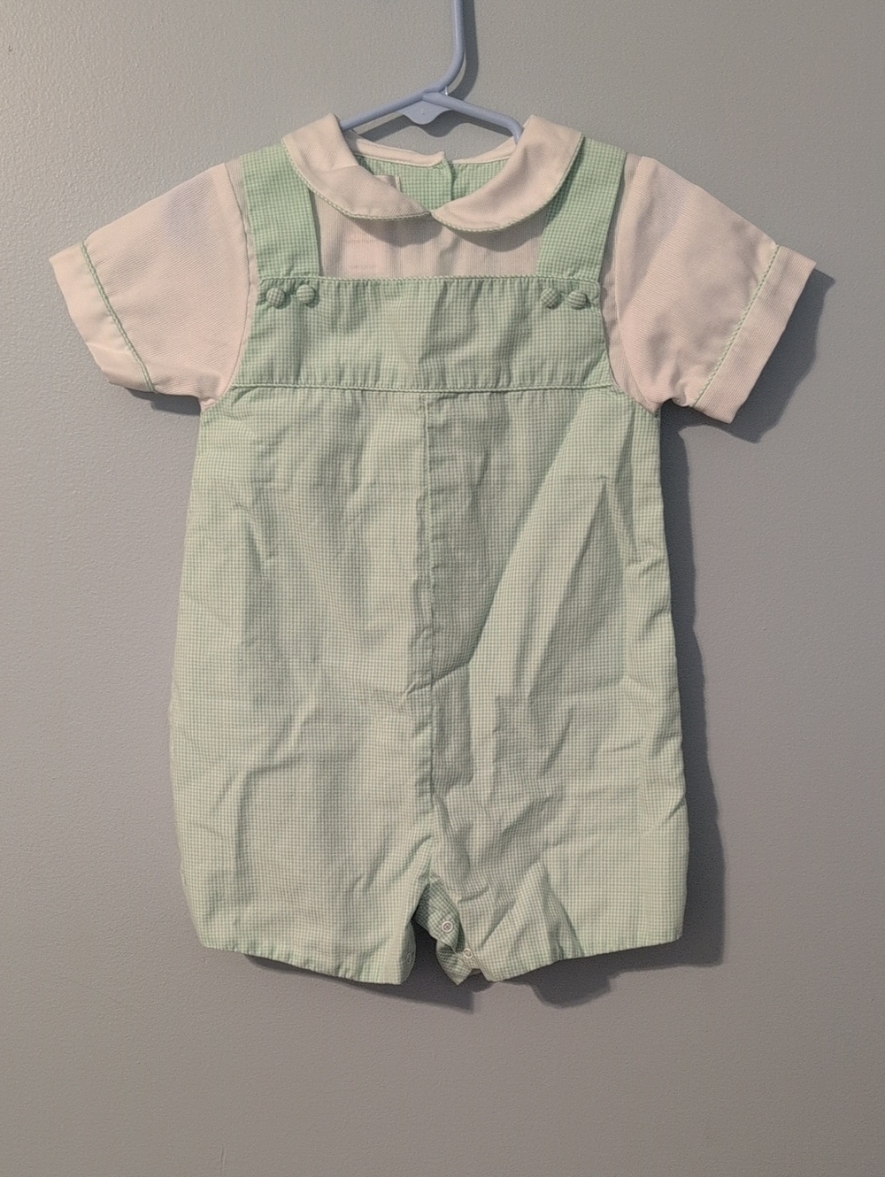 Petit Ami Mint Gingham Romper with White Collar Tee